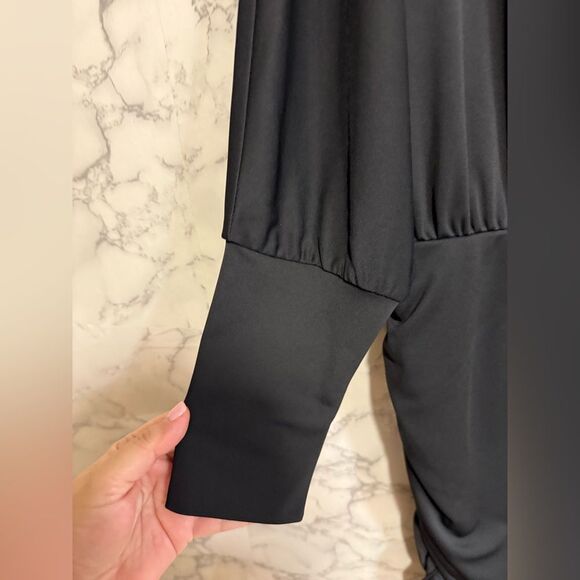 NEW Nordstrom Open Edit Black Cowl Neck Dolman Sleeve Cocktail Dress L - Picture 2 of 9